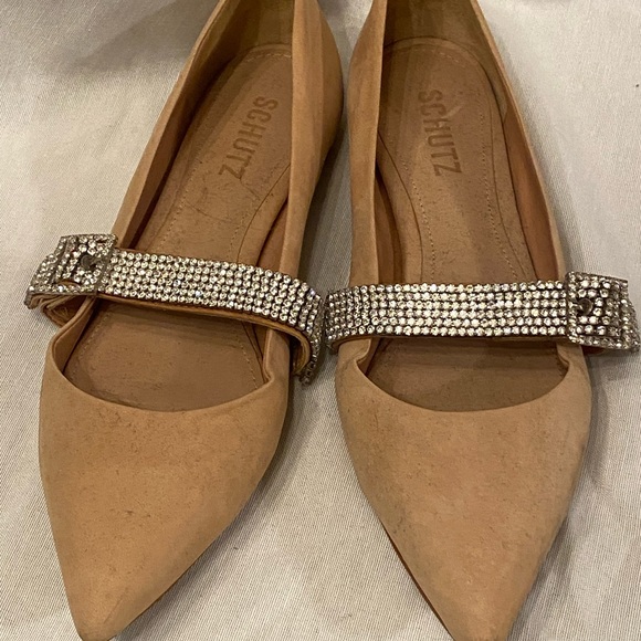 SCHUTZ Beige Flats with Rhinestone Strap GORGEOUS! CLASSY!🔥 - Picture 1 of 9